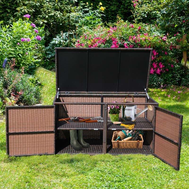 Keter 88 Gallon Rattan Outdoor Deck Storage Box  C Weatherproof Patio Container