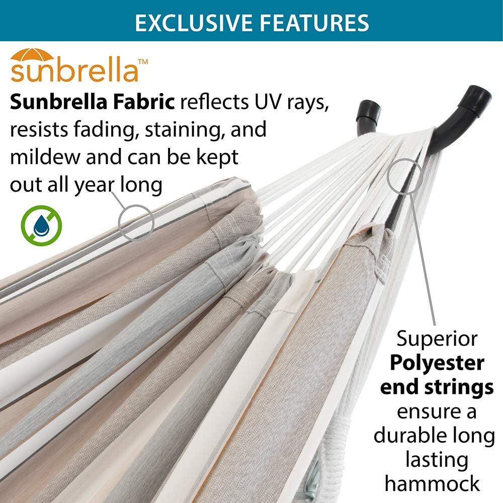 Vivere Double Cotton Hammock with Steel Stand, 450 lb Capacity, Tropical Colors, Includes Premium Carry Bag