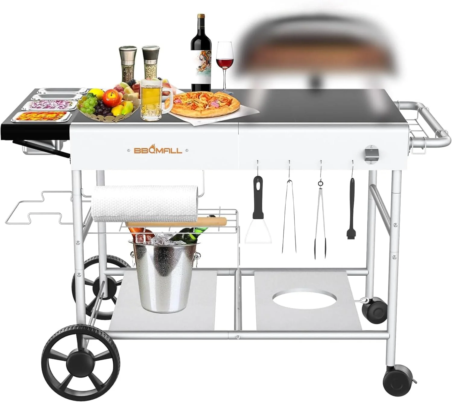 Pizza Oven Table Cart for Ooni Koda/Karu/Fyra 16 & 12 - Pizza Topping Station, Outdoor Grill Stand