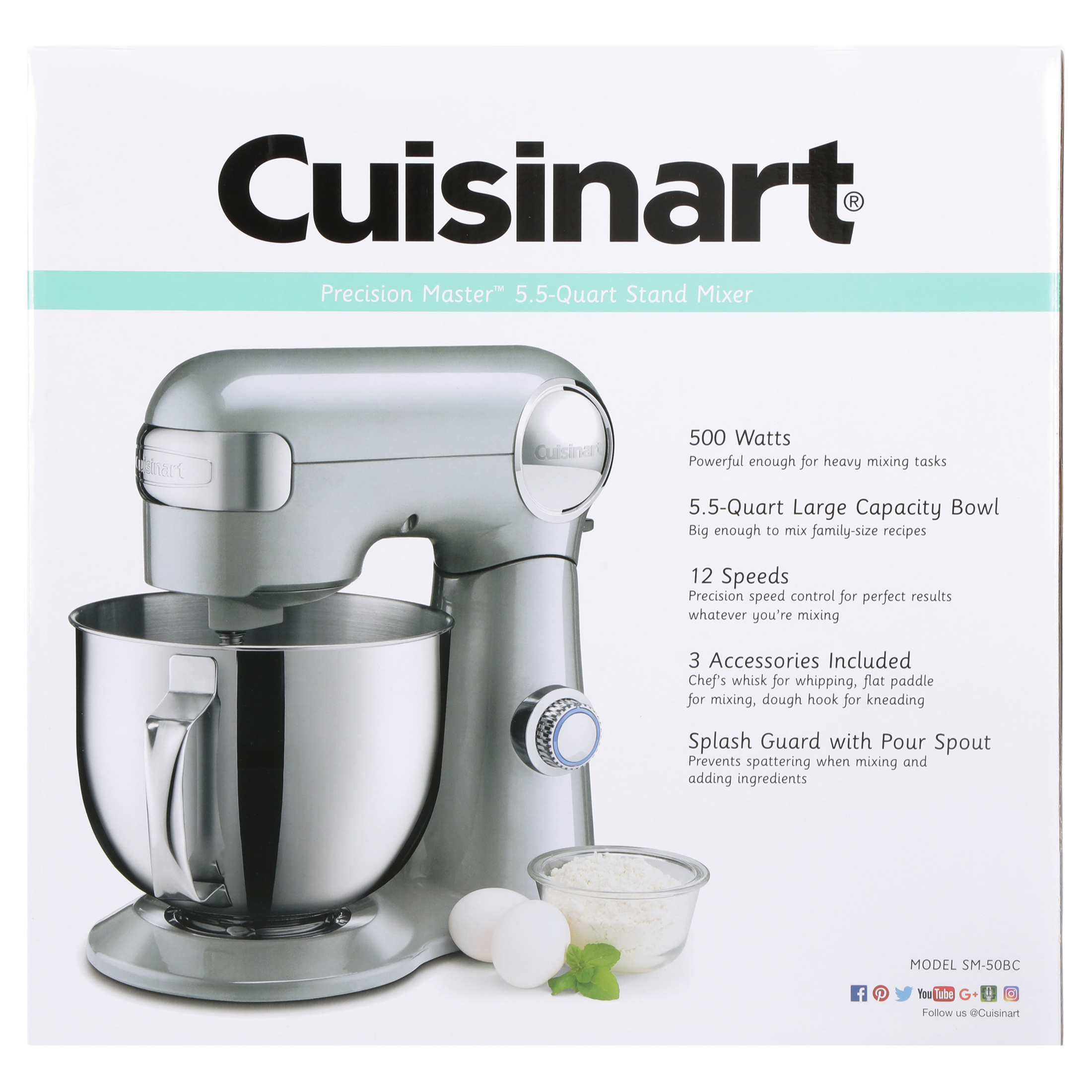 Brushed Chrome Stand Mixer 5.5-Quart, 500W Motor, 12 Speeds, Tilt-Head, Includes Accessories