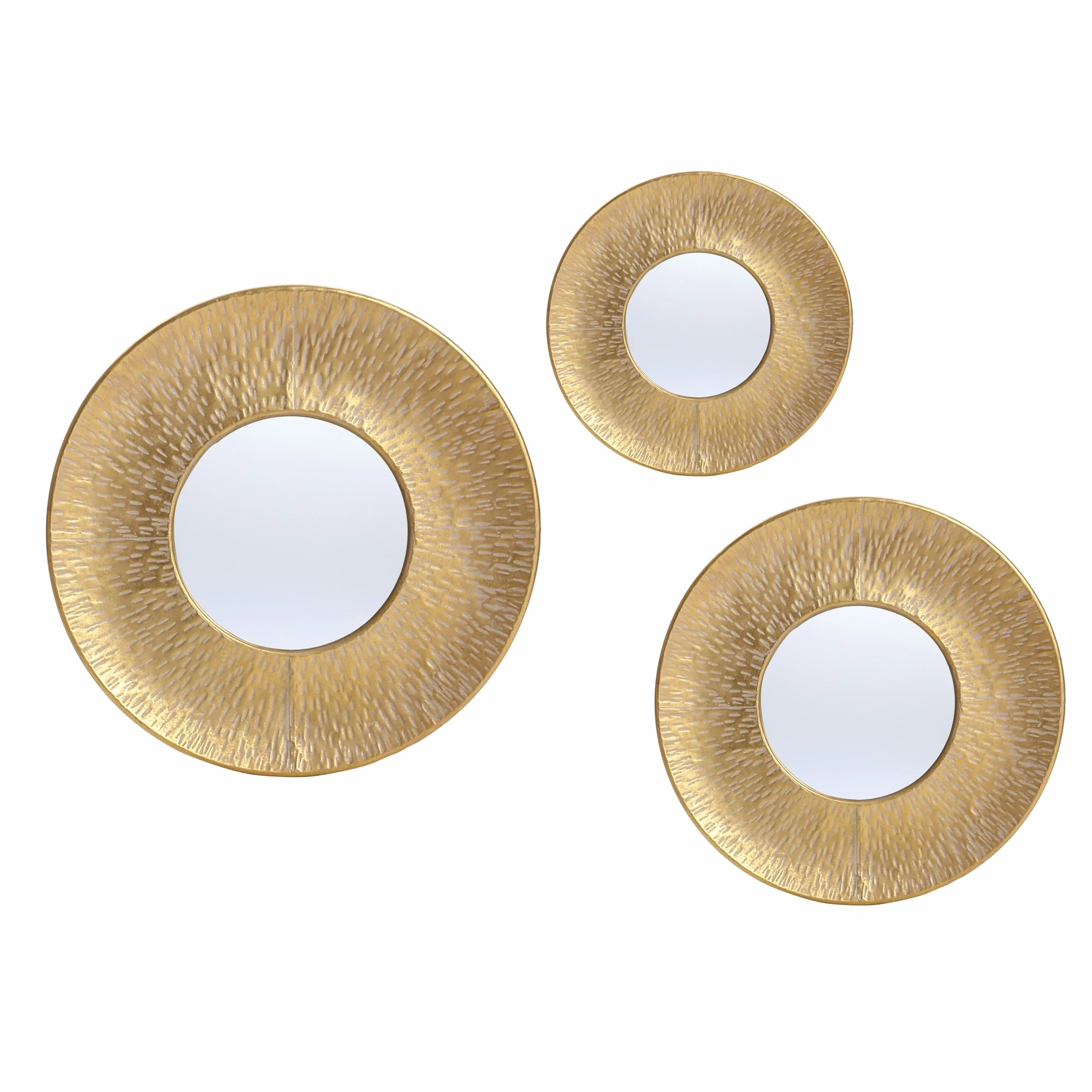 3-Piece Gold Metal Round Wall Mirror Set - 22.25