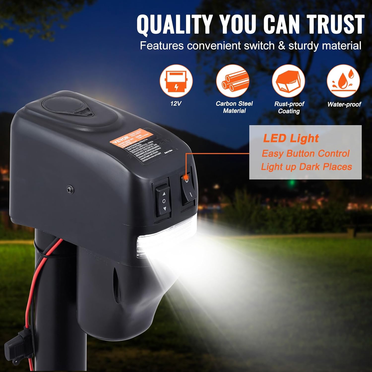 VEVOR Electric Trailer Jack 4000 lbs Capacity, Adjustable Height 9.84���-27.95���, Waterproof Cover, LED Light, for RV & Utility Trailers