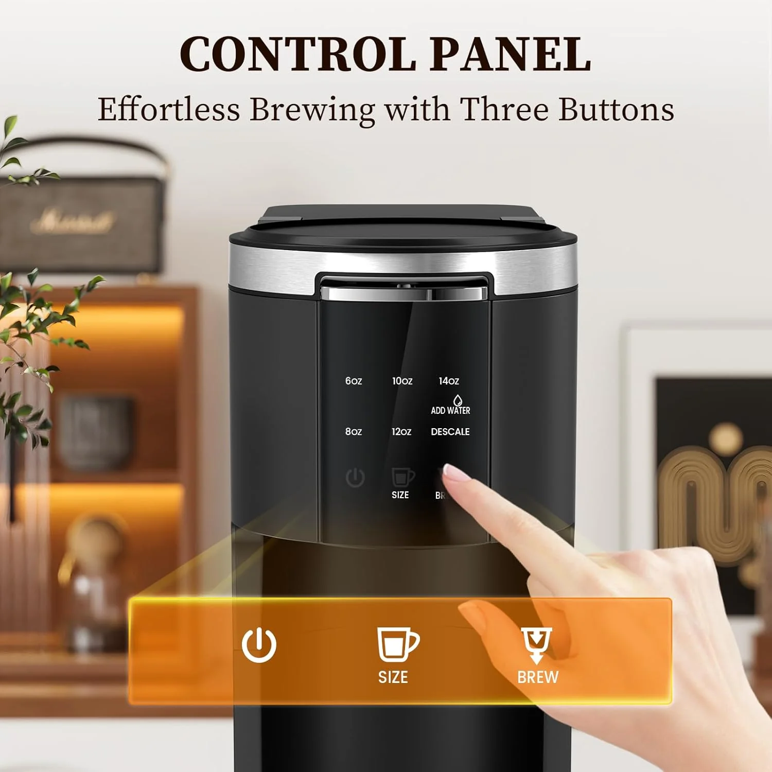 Antarctic Star Coffee Machine, K-Cup & Ground Compatible, 5 Brew Sizes, 40 oz Tank, Self-Cleaning, Black