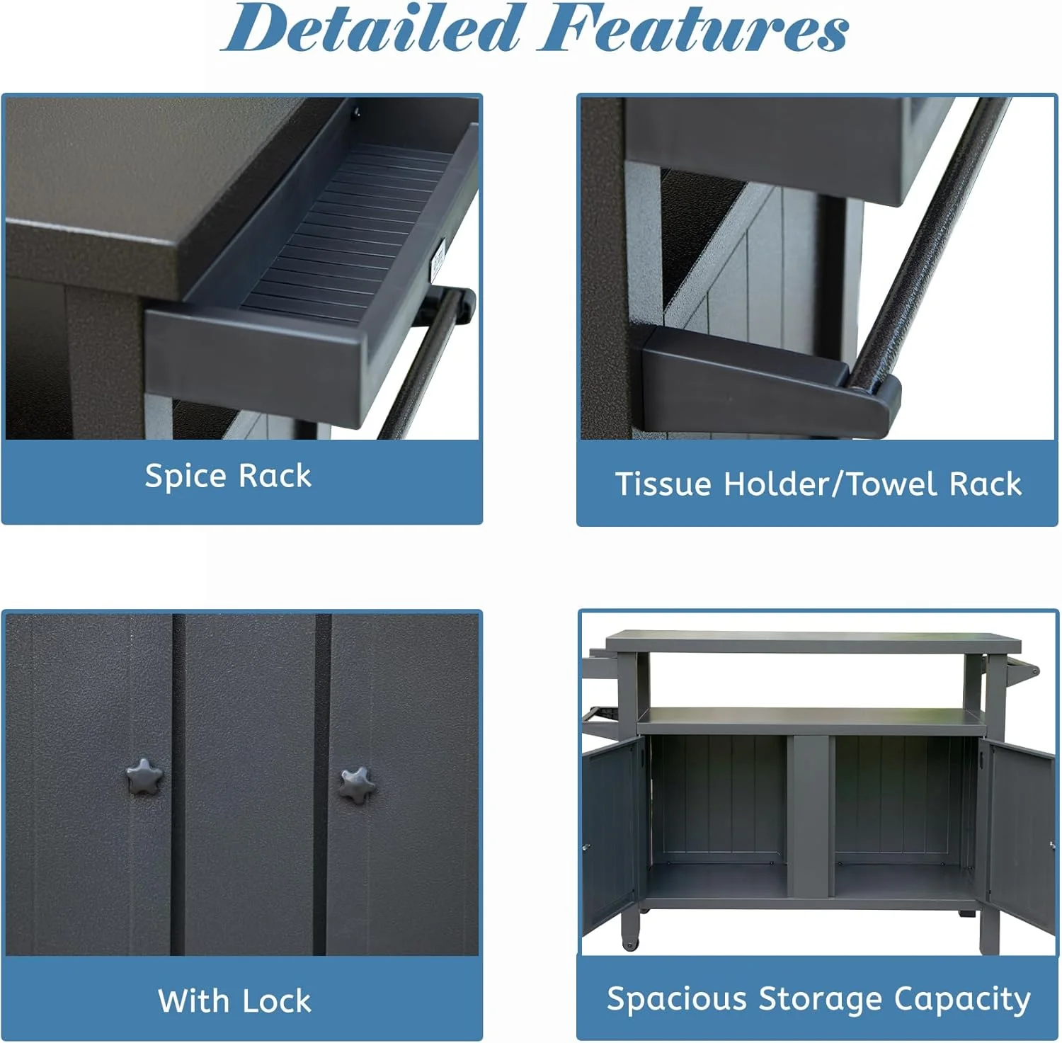 Outdoor Storage Cabinet with Wheels - Heavy Duty Metal Grill Table for BBQ, Patio, Backyard (XL)