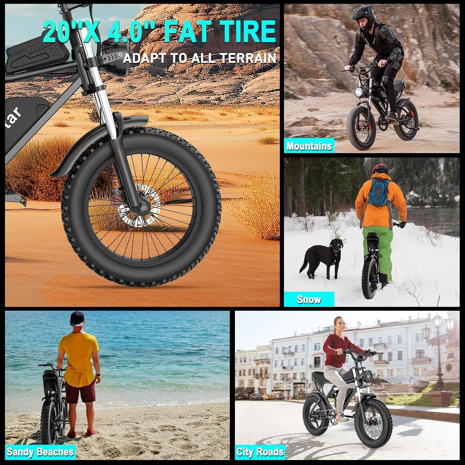 Electric Bike for Adults Q20, 2000/1500W, 37/30MPH,52V 40AH,48V/20AH E-Bike,30-180 Miles Electric Motorcycle, 20��� Fat Tire Dirt Bike, UL2849 All Terrain for Mountains, Snow, Sand, Road