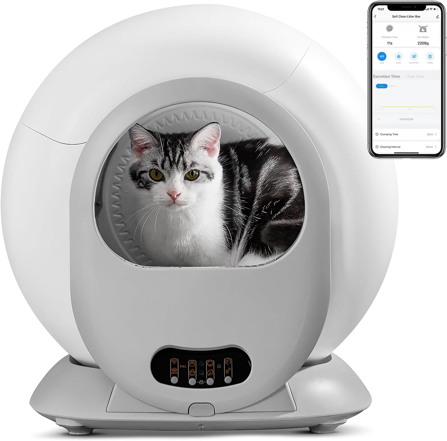 Self Cleaning Cat Litter Box, Scoop Free Automatic Cat Litter Box Extra Large Litter Box for Multiple Cats, Odor Removal Anti Pinch Kitty Litter Box, APP Control