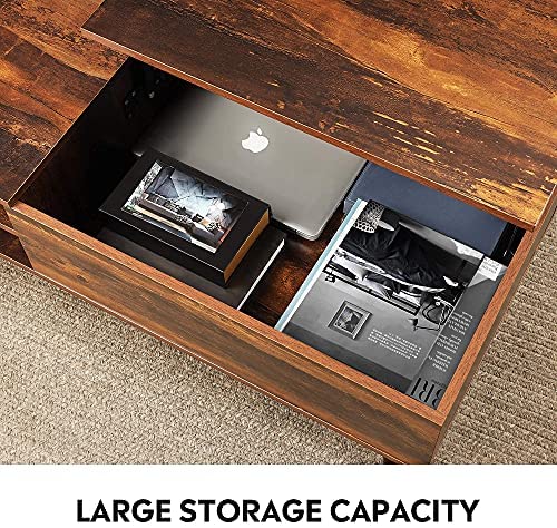 WLIVE Lift Top Coffee Table with Hidden Compartment & Adjustable Storage Shelf