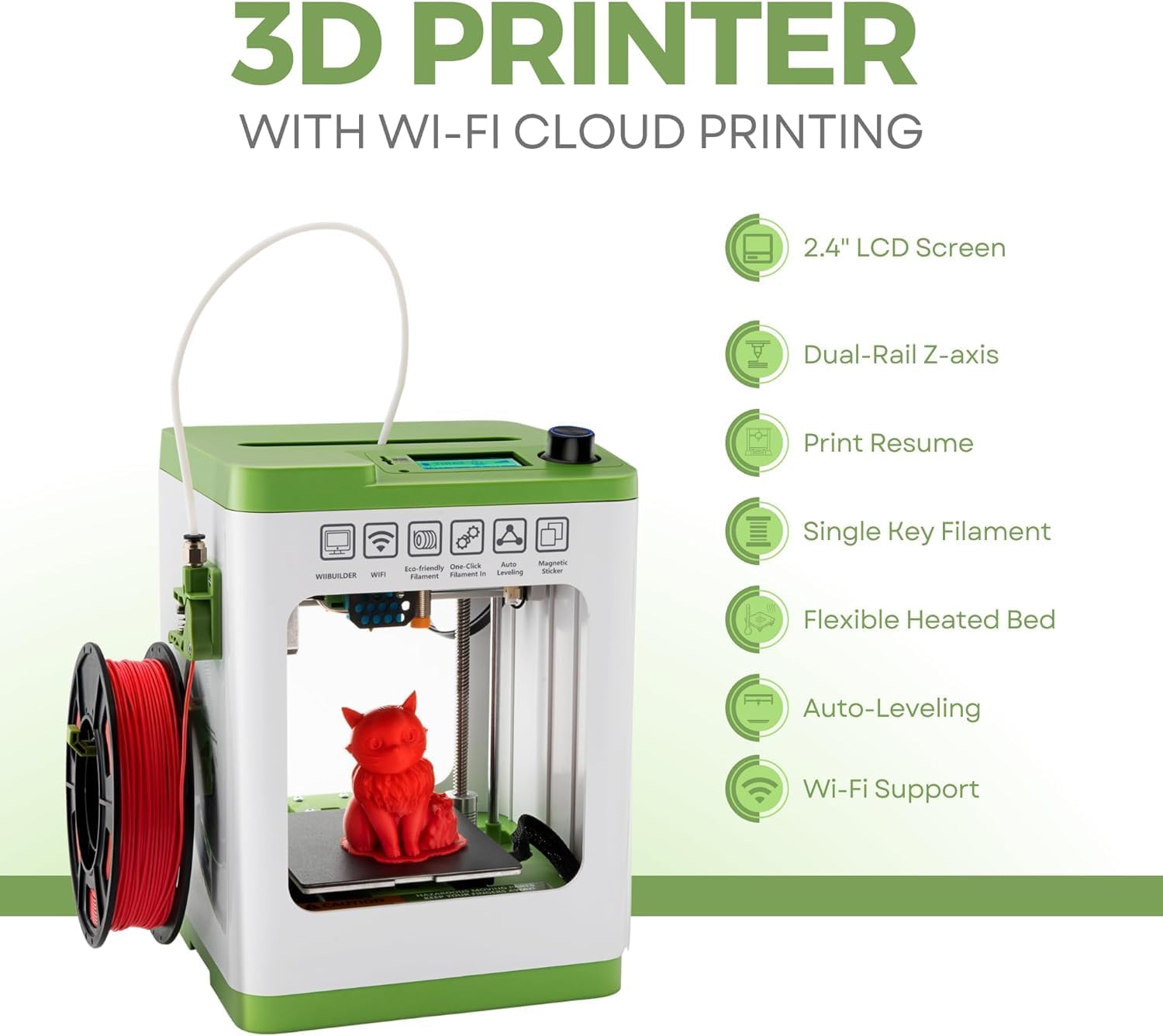 Assembled Mini 3D Printer for Kids and Beginners - Complete Starter Kit with Auto Leveling 3D Printing Machine, 10M PLA Filament, and SD Card - WiFi 3D Home Printer for MAC, Windows, and Linux