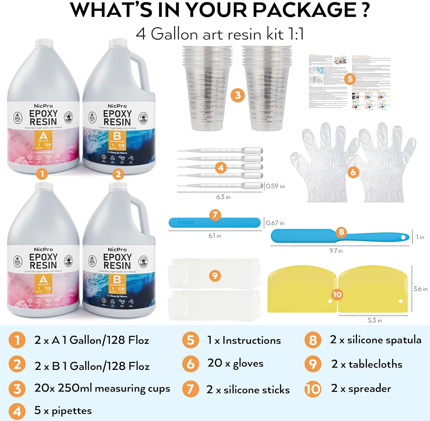 4 Gallon Crystal Clear Epoxy Resin Kit, High Gloss & Bubbles Free Resin Supplies for Coating and Casting, Craft DIY, Wood, Table Top, Bar Top, Molds, River Tables with Cups, Sticks, Gloves