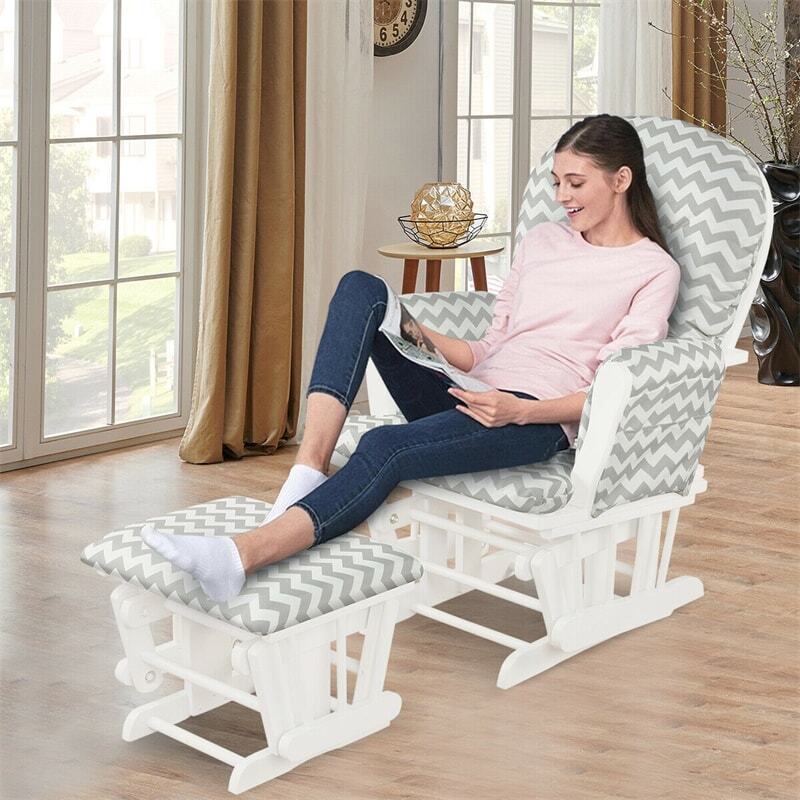 ComfortMax Wooden Glider Rocking Chair with Ottoman & Storage Pocket for Nursery, Supports 396 lbs, Beige