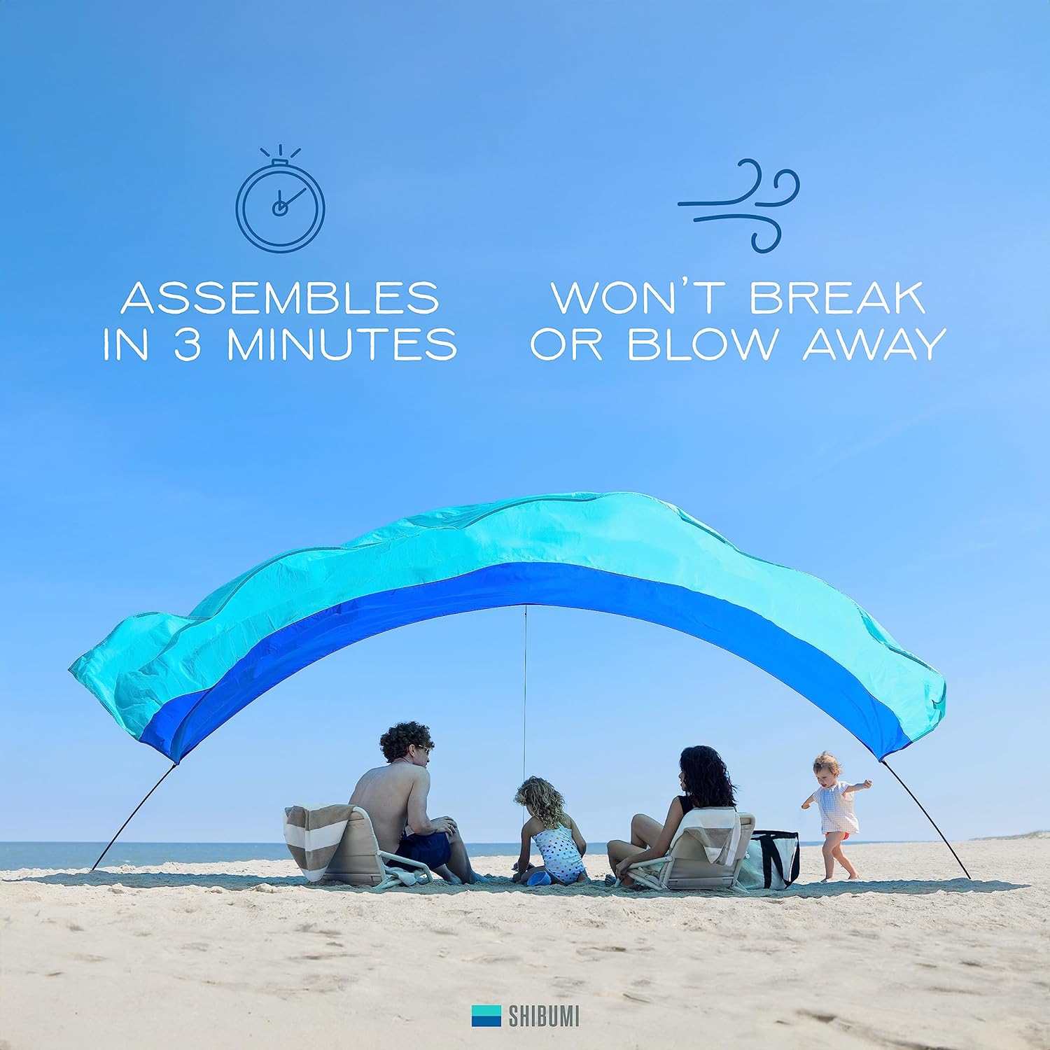 World's Best Beach Shade, The Original Wind-Powered? Beach Canopy, Provides 150 Sq. Ft. of Shade, Compact & Easy to Carry, Sets up in 3 Minutes, Designed & Sewn in America