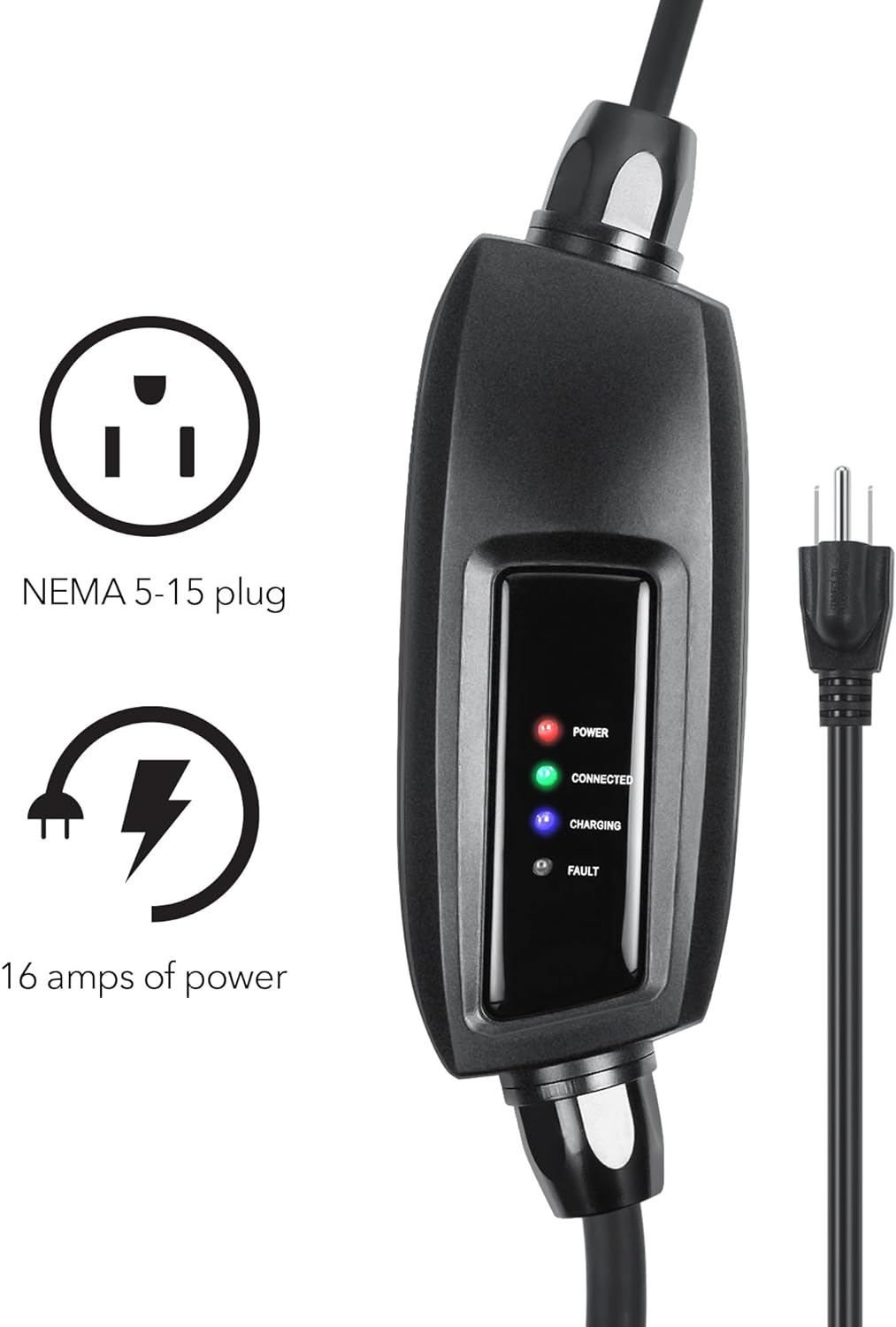 Lectron 16A Level 1 EV Charger, 110V, 21ft Cord, NEMA 5-15 Plug, J1772 Compatible, Fast Charging, Wall Mount