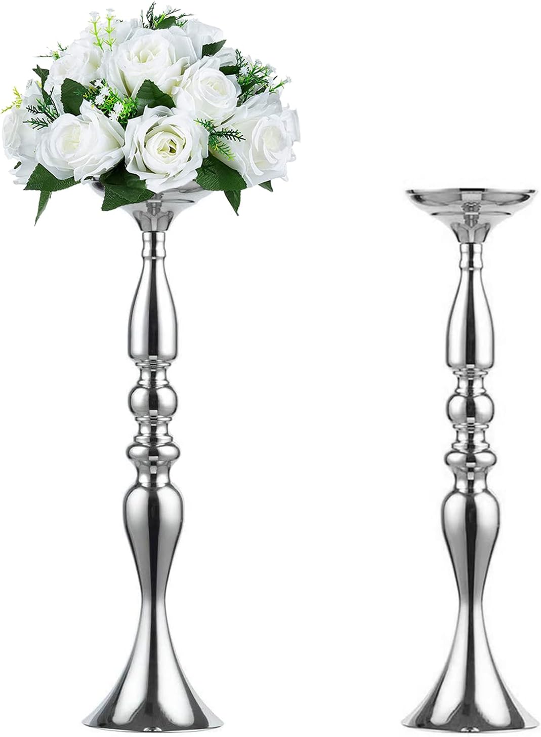 Elegant Silver Metal Wedding Centerpiece Stand 31.5     C Tall Tabletop Decor for Events & Parties