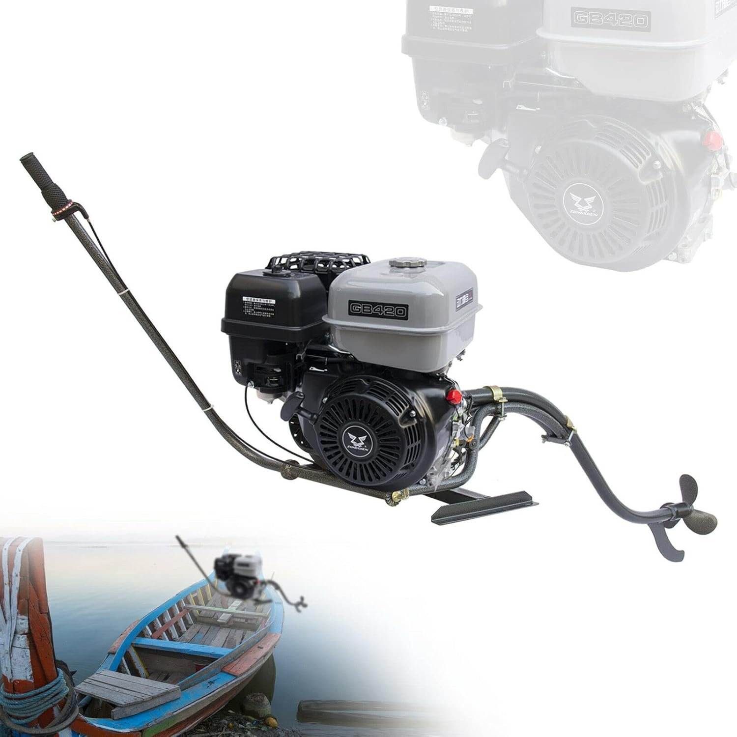 15HP 4 Stroke Outboard Motor, 420cc Marine Fishing Boat Engine Single-cylinder 6L, Big Fuel Tank Up to 20 km/h 3600rpm