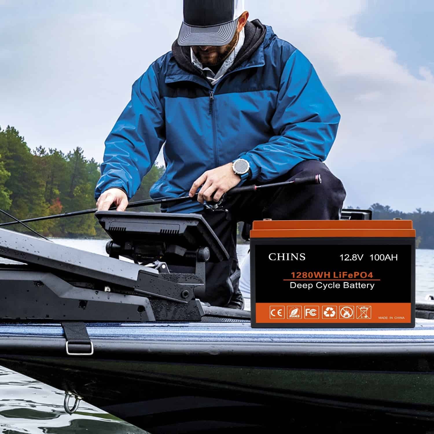 CHINS LiFePO4 Lithium Iron Battery 12V 100Ah for Boat Fishing