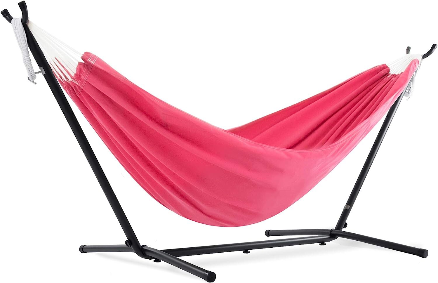 Vivere Double Cotton Hammock with Steel Stand, 450 lb Capacity, Tropical Colors, Includes Premium Carry Bag
