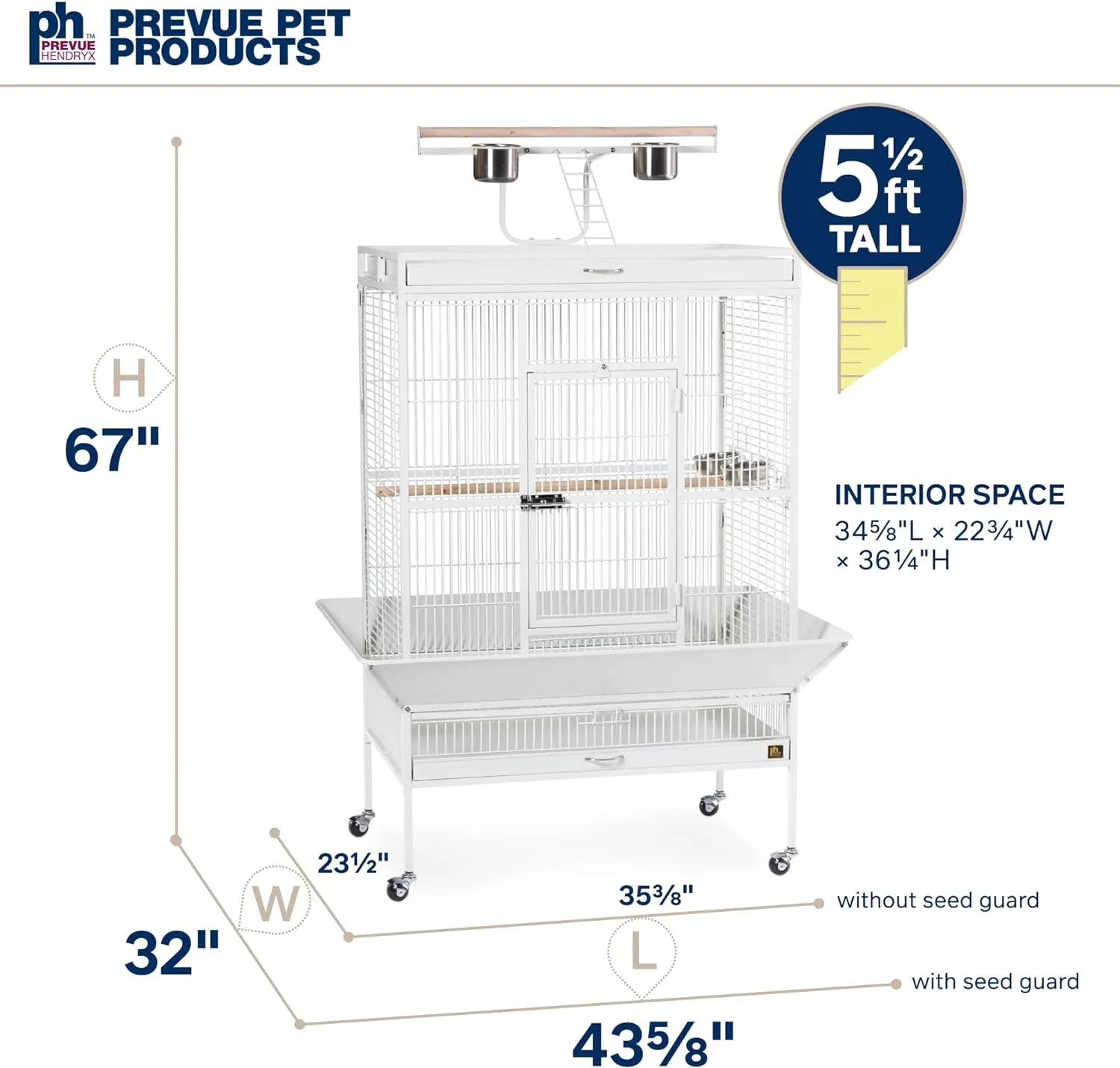 Prevue Pet Products Wrought Iron Bird Cage, Chalk White, 36���x24���x66���, Includes Perches & Cups