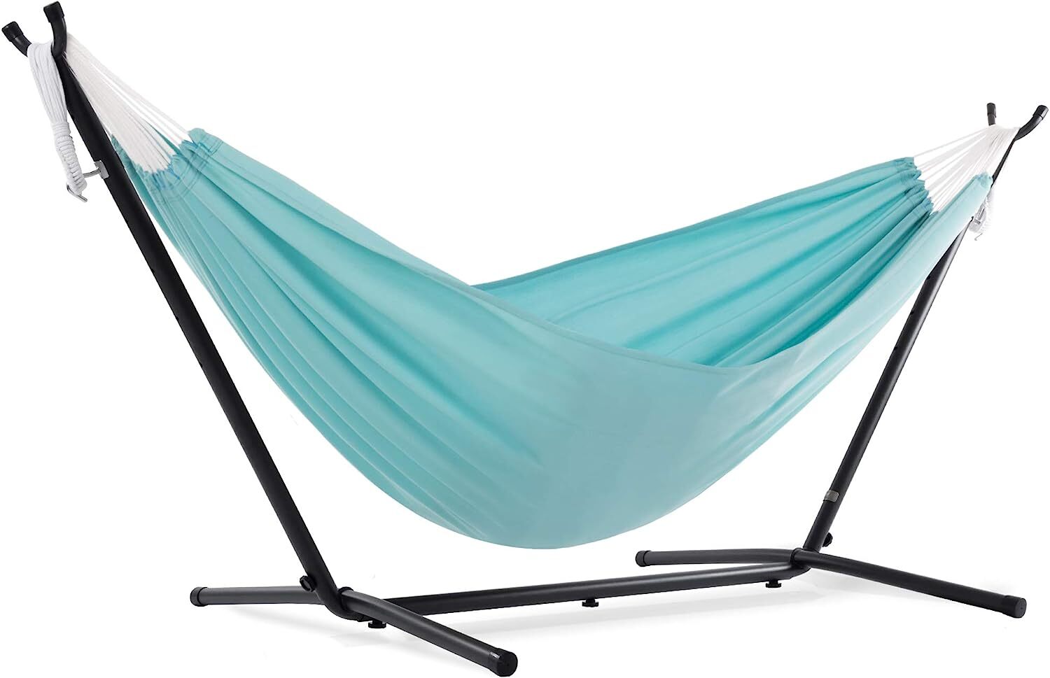 Vivere Double Cotton Hammock with Steel Stand, 450 lb Capacity, Tropical Colors, Includes Premium Carry Bag