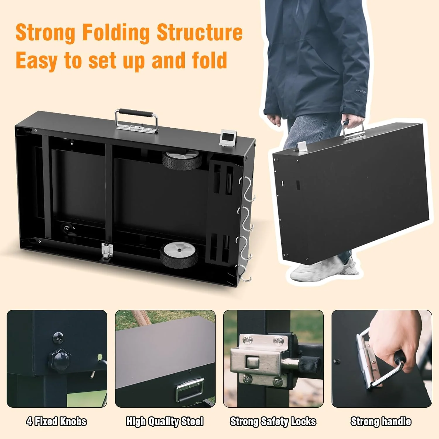 Portable Grill Table Cart for Outdoor Grills and Pizza Ovens, Universal Foldable Stand with Large Space