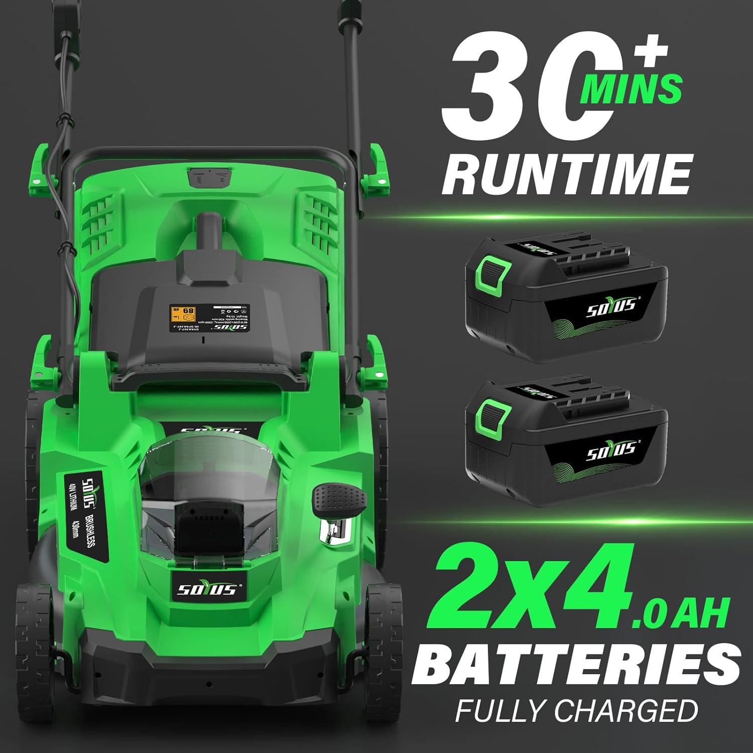 Electric Lawn Mower Cordless, 13 Inch 20V Lawn Mowers with Brushless Motor, 5-Position Height Adjustment, 4.0Ah Battery & Charger Included