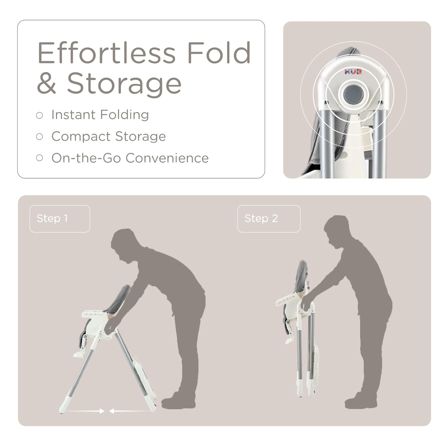 Foldable Baby High Chair with Removable Seat & Tray, Adjustable Height & Recline, Locking Wheels
