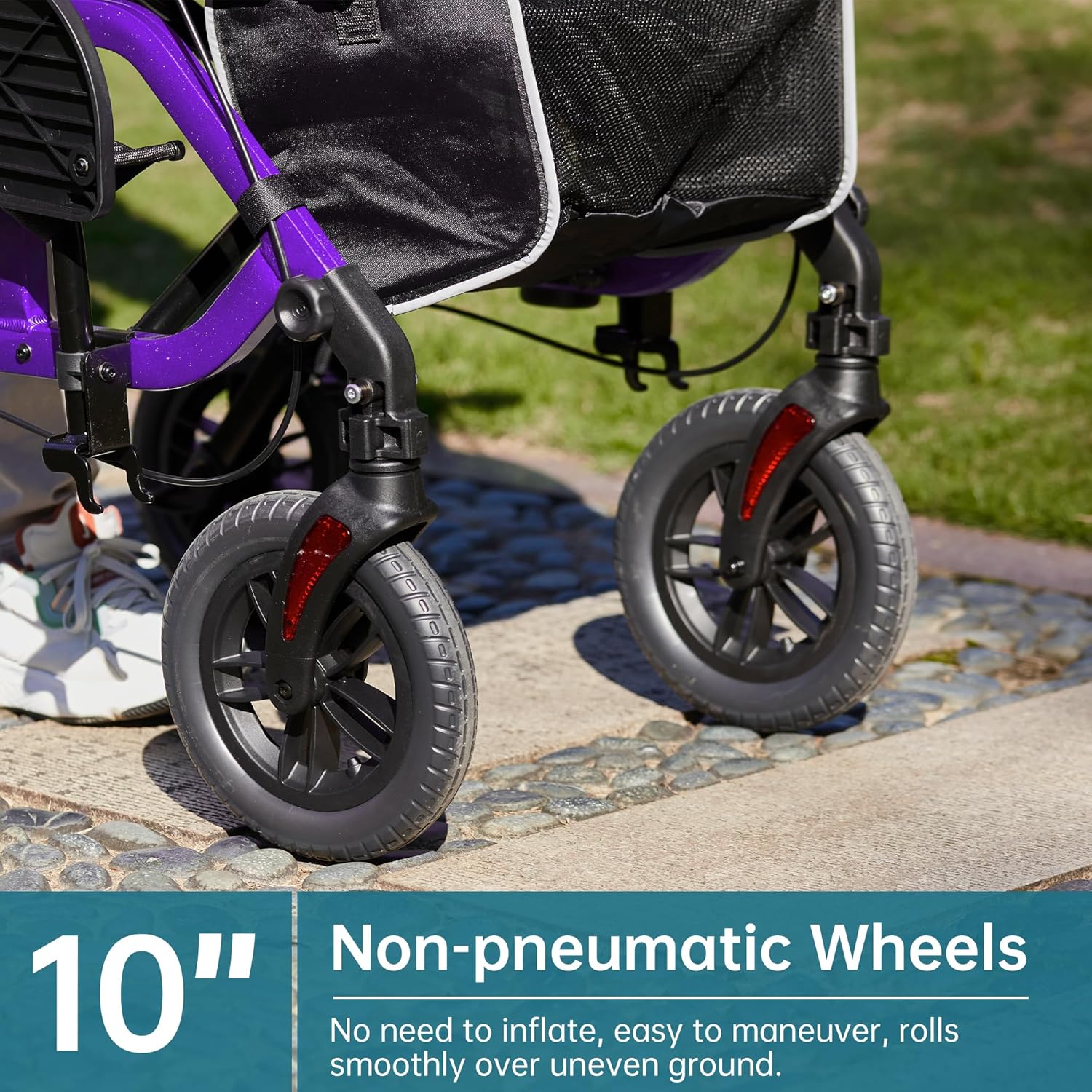 Blue All-Terrain 2-in-1 Rollator Walker & Transport Chair with 10   Non-Pneumatic Wheels, Folding Design, Reversible Backrest & Detachable Footrests for Seniors