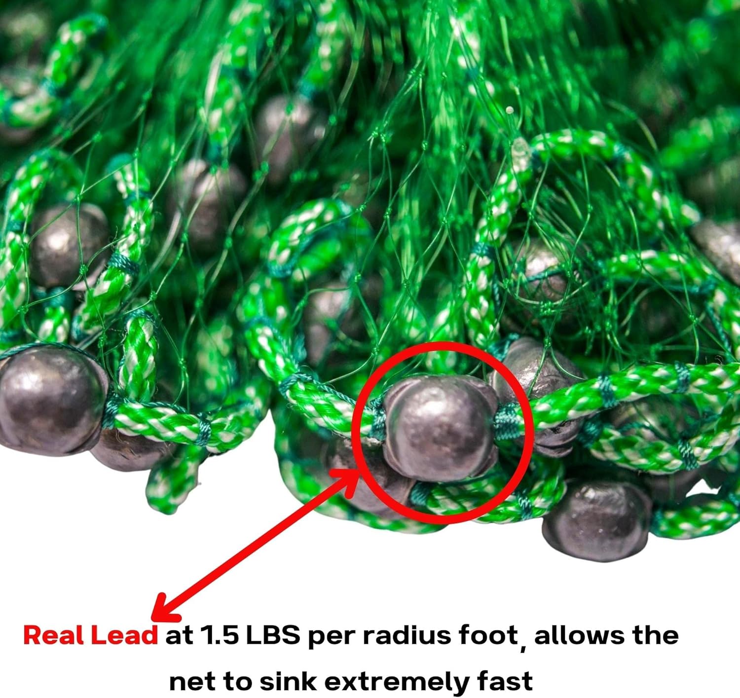 Bait Buster 5FT Radius Cast Net, Green, 3/8    Sq. Mesh, 100 LB Braille Lines, Fishing