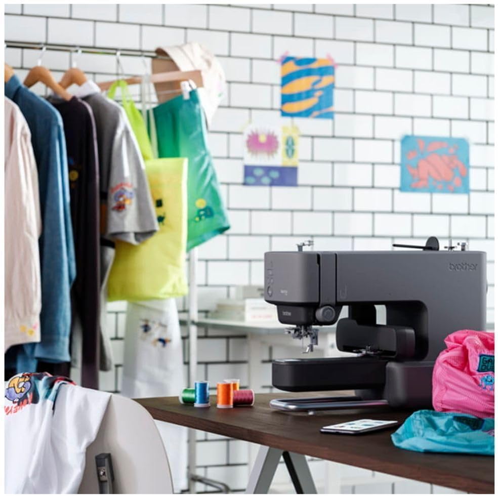 Skitch Single-Needle Embroidery Machine with Mobile App Support Bundle with Brother Magnetic SAMFP70 3 in. x 3 in. Embroidery Frame (2 Items)