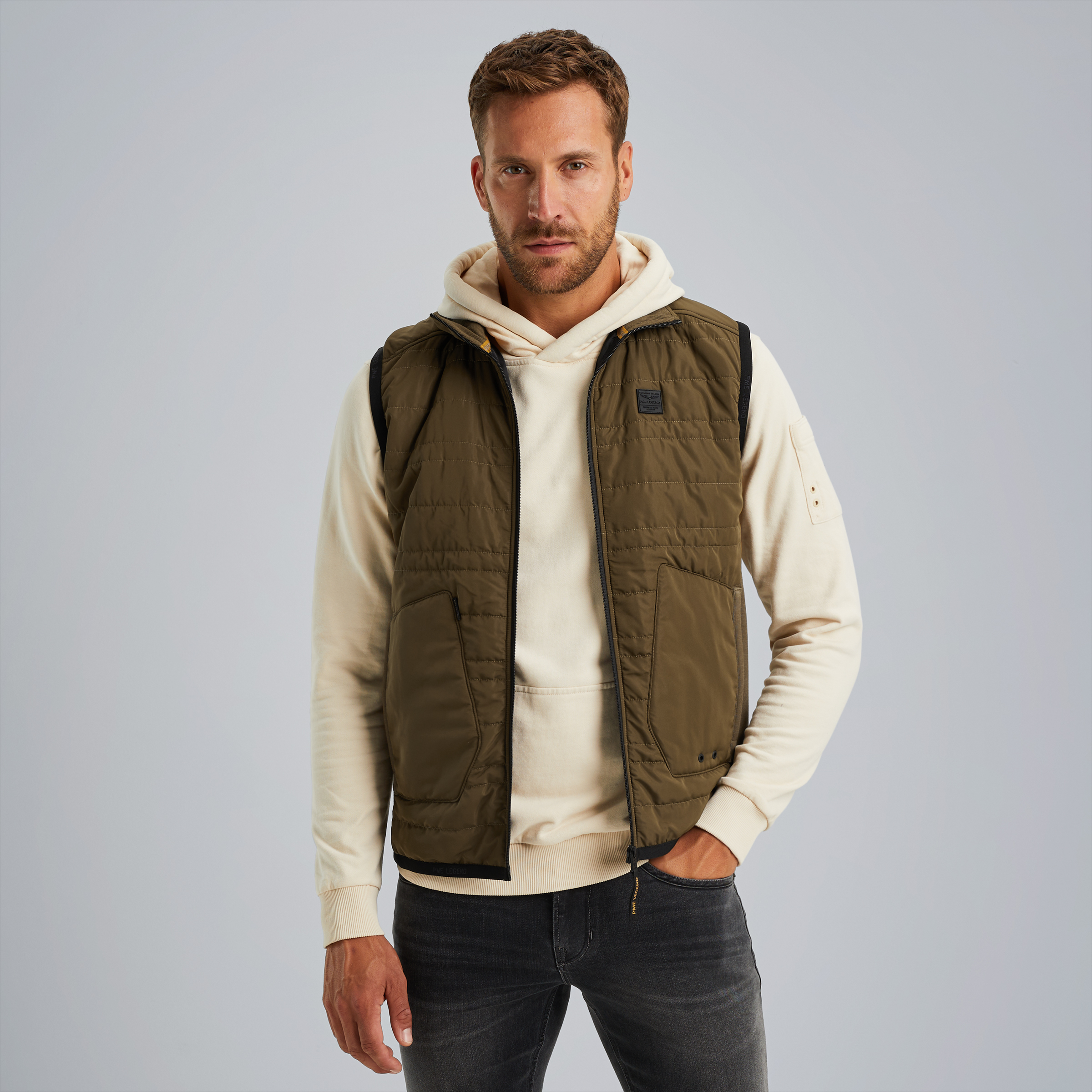 Bodywarmer in a material mix Green