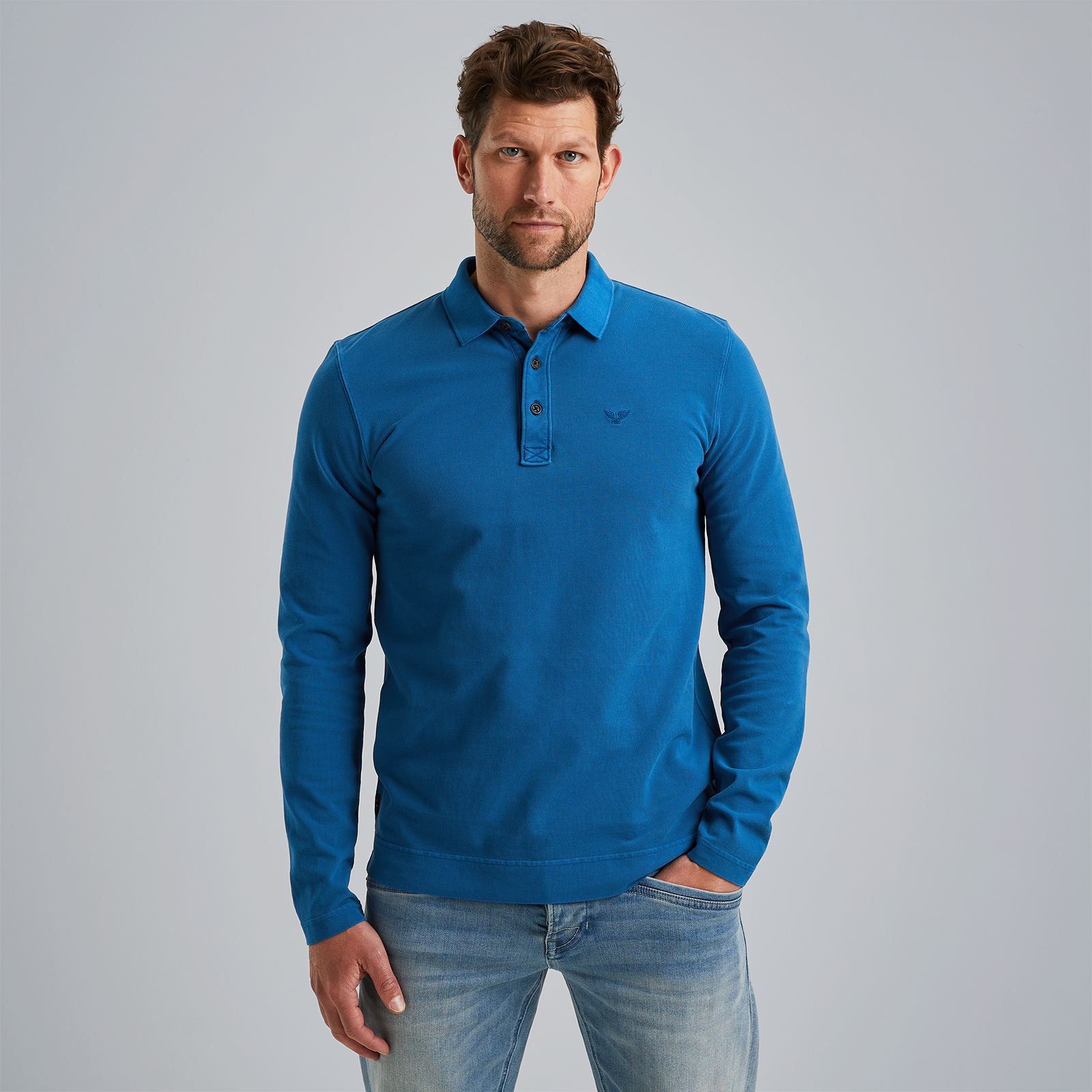 Polo shirt with long sleeves Blue