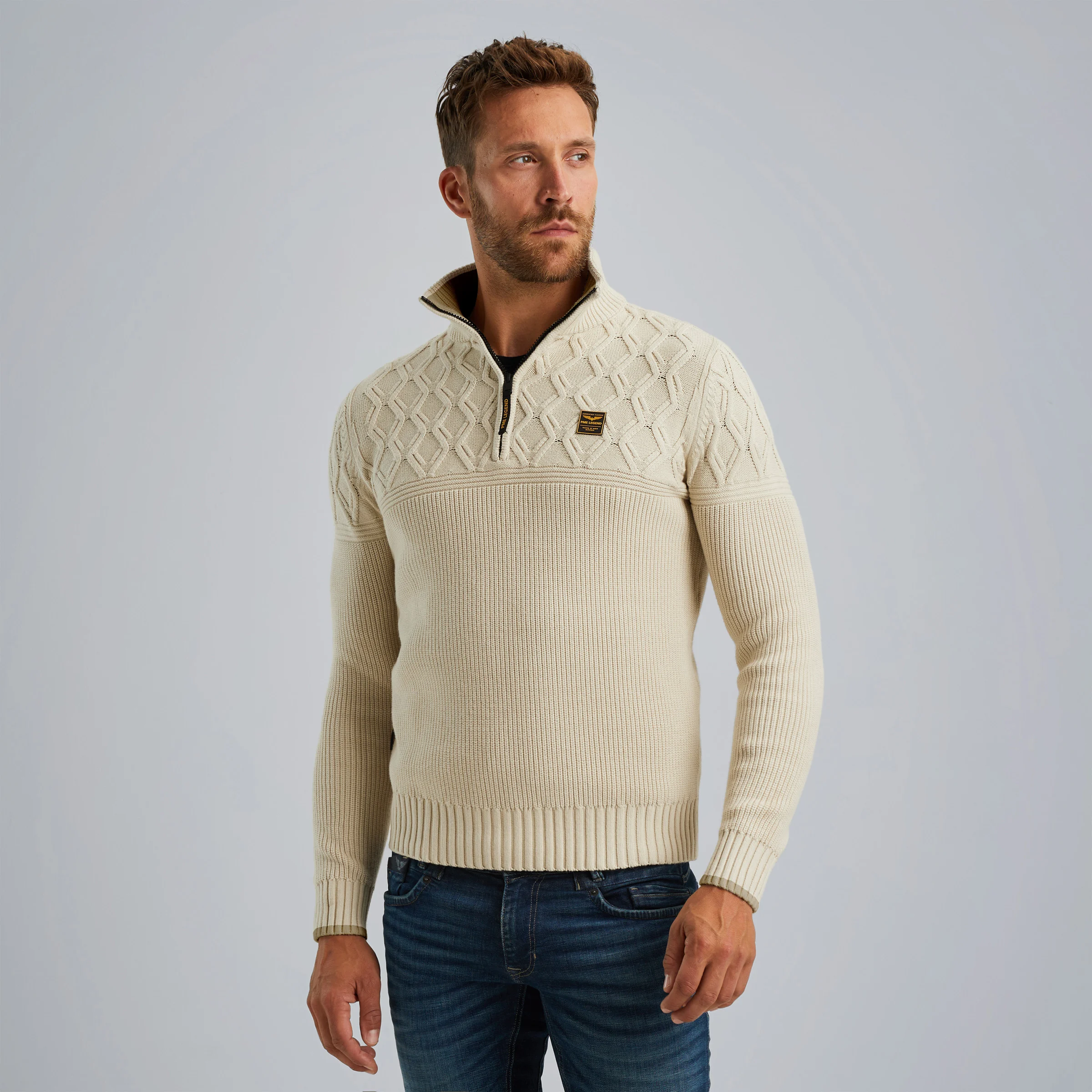 Pullover with half zipper Beige