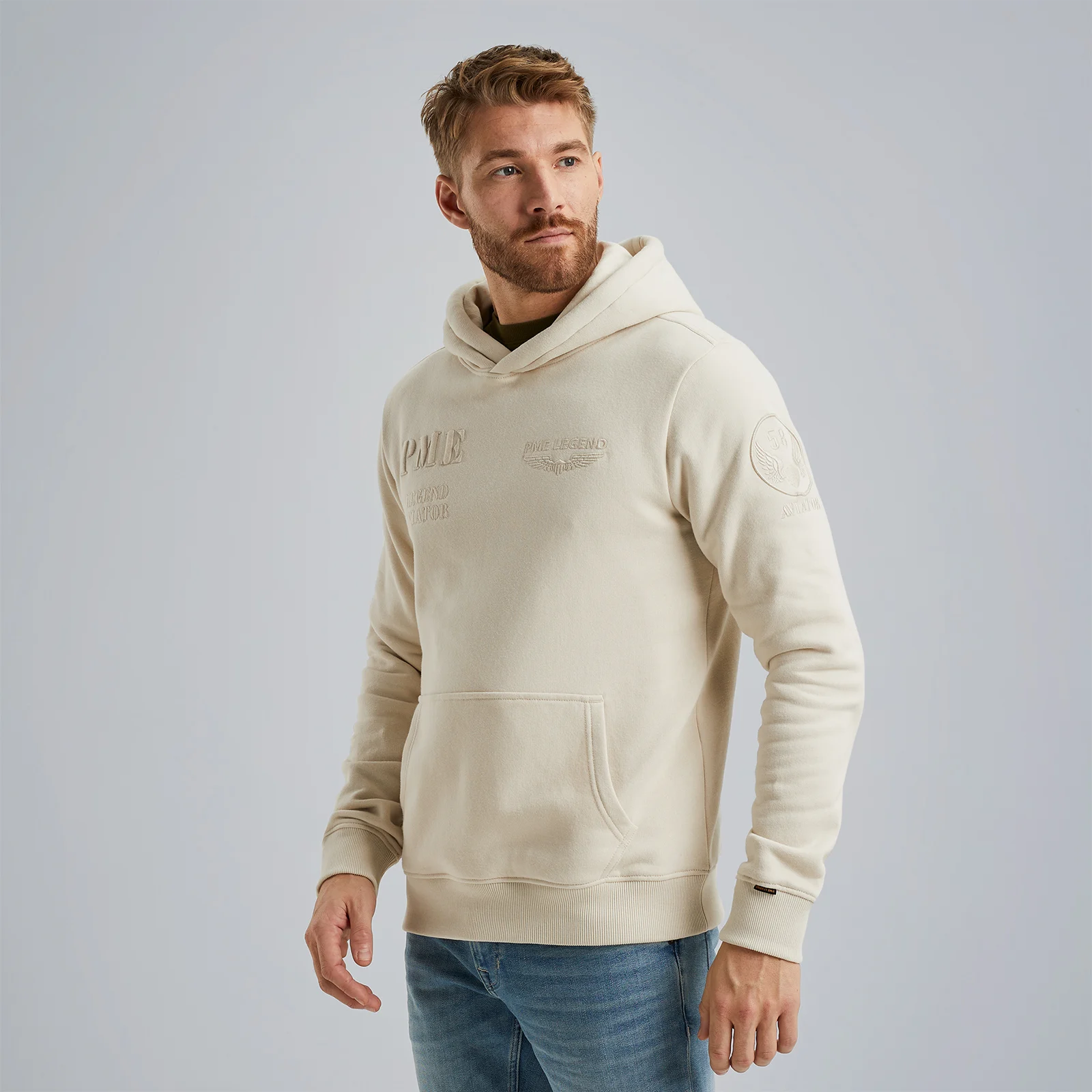 Hoodie in terry sweat fabric Beige