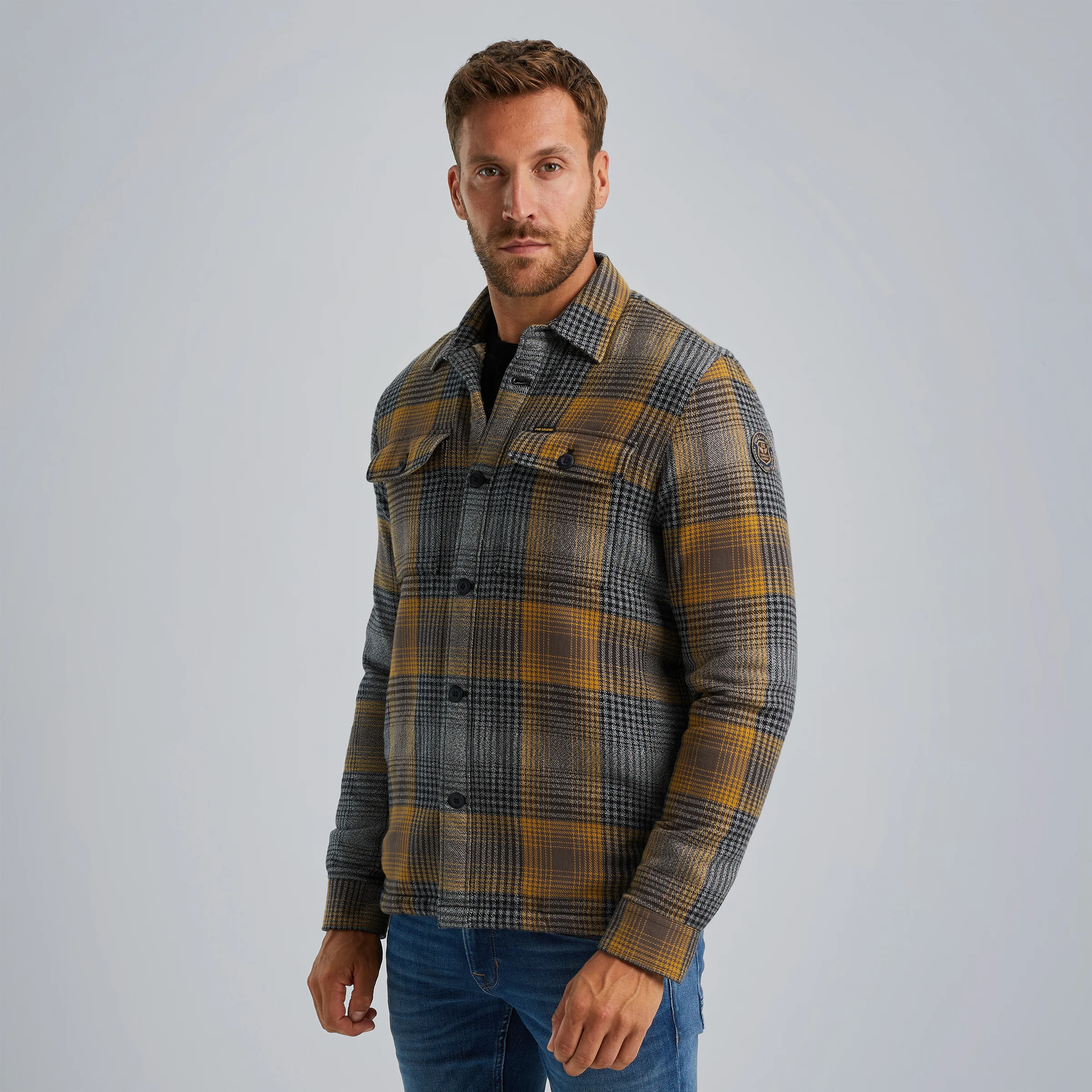 Shirt jacket with check pattern Brown