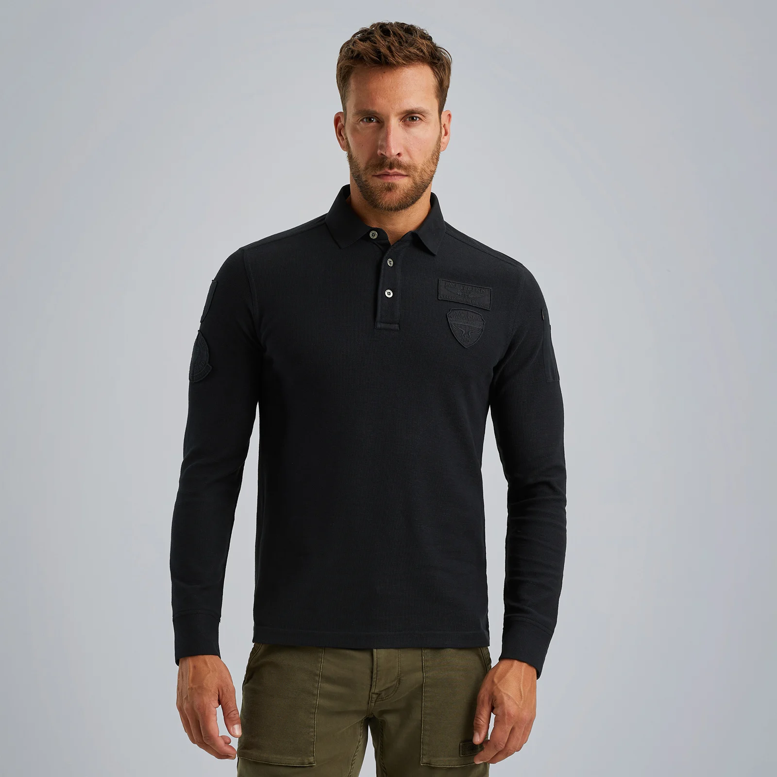 Polo shirt with long sleeves Black