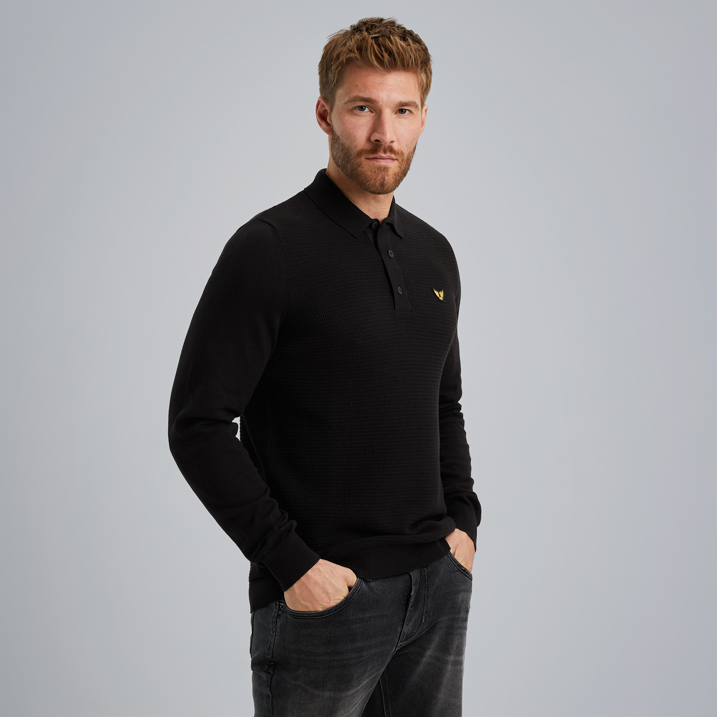 Polo shirt with long sleeves Black