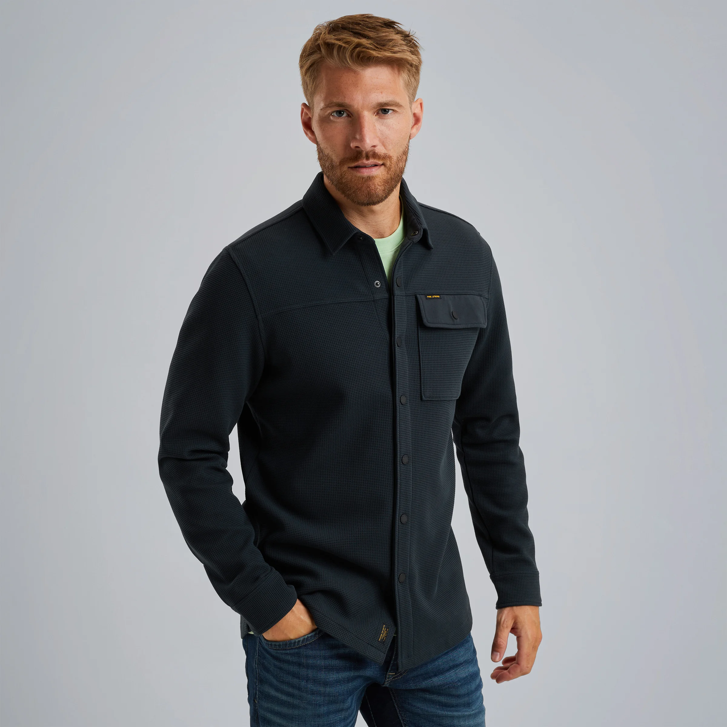 Shirt jacket with waffle texture Blue