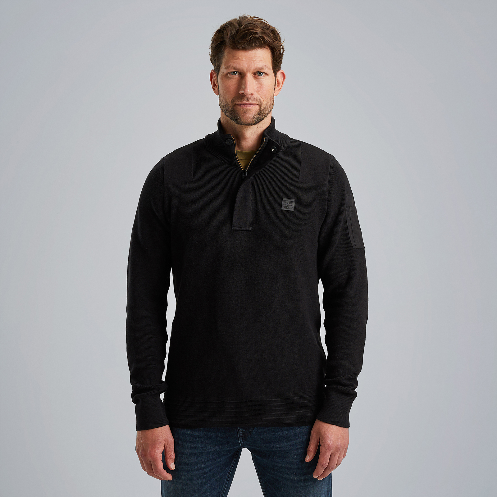 Pullover with half zipper Grey