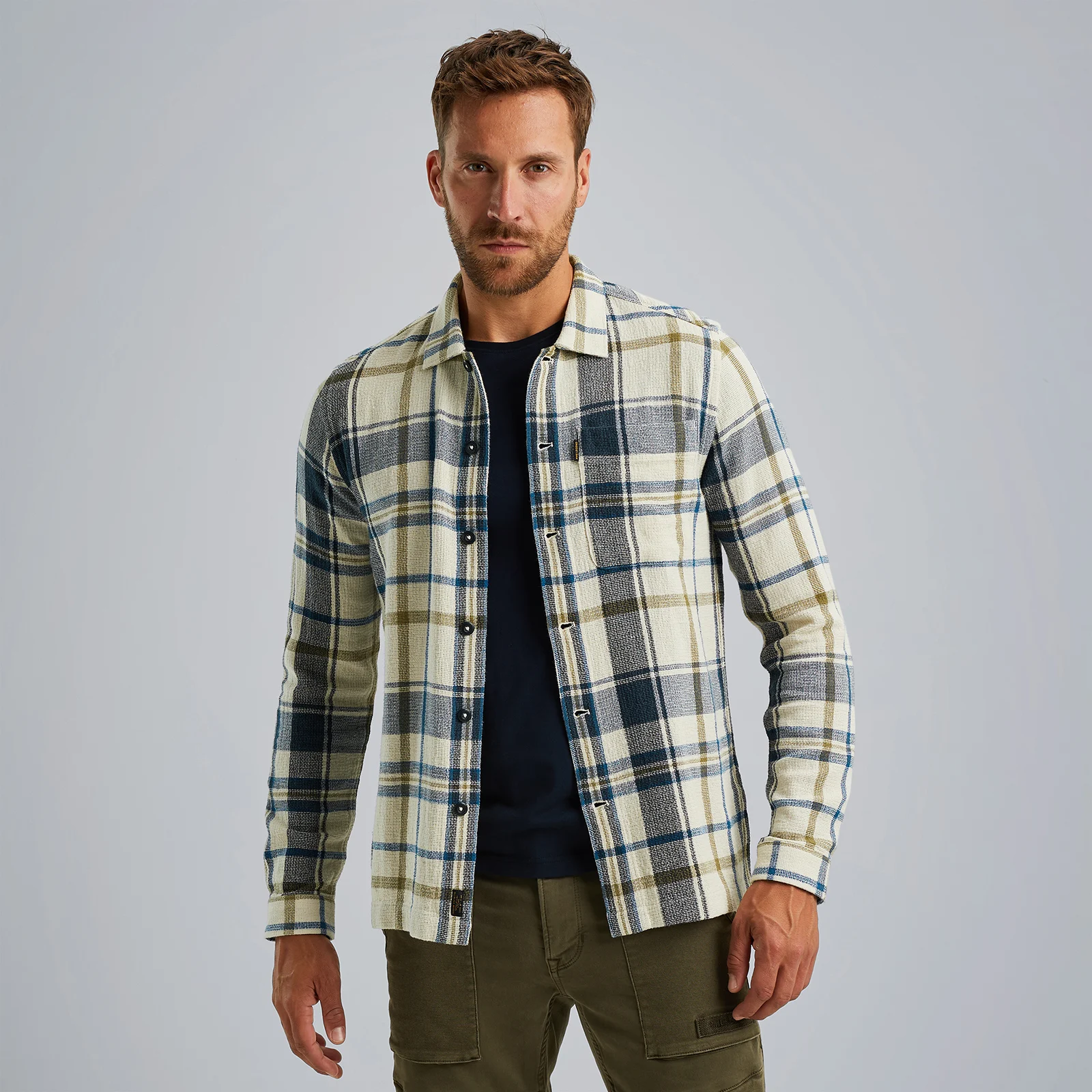 Shirt jacket with check pattern Beige