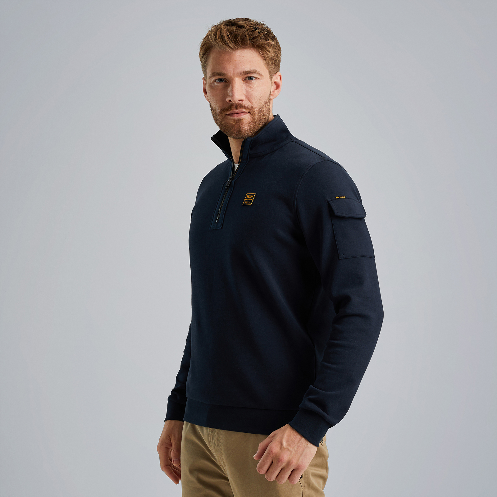 Pullover with half zipper Blue