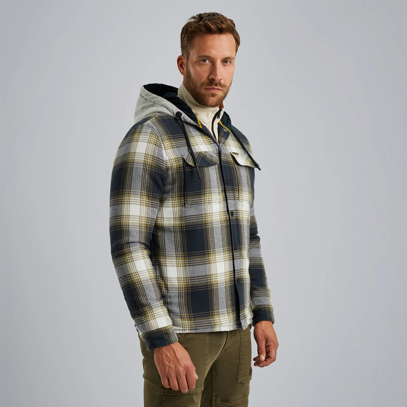 Shirt jacket with hood Blue