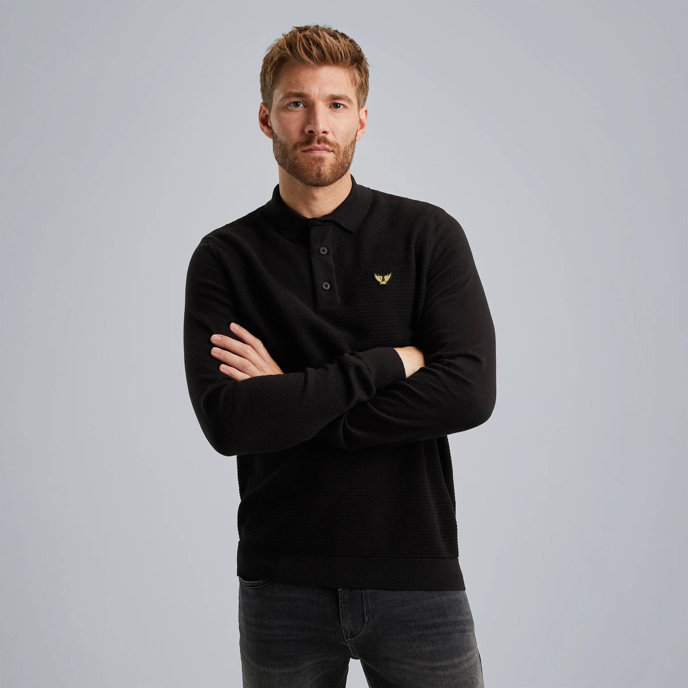 Polo shirt with long sleeves Black