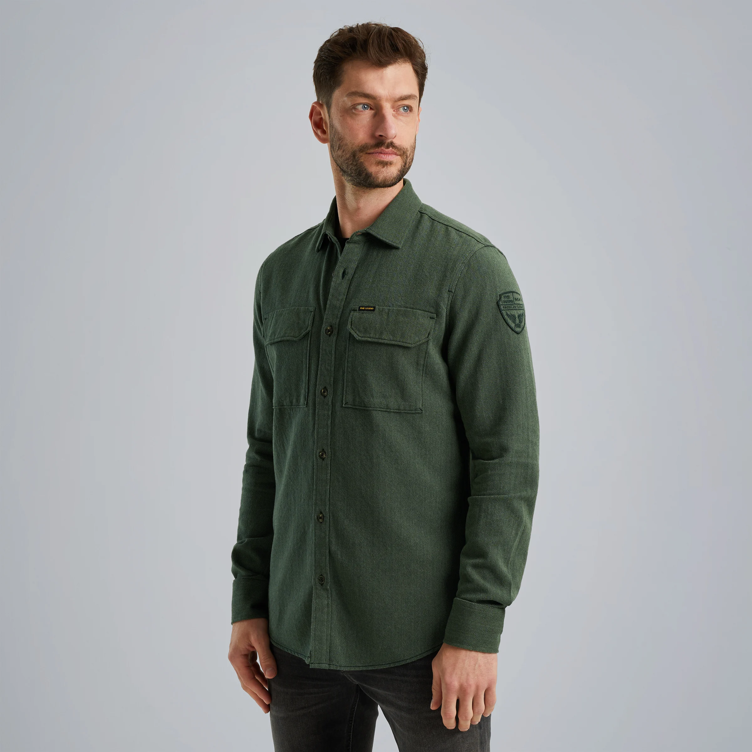 Shirt with herringbone texture Green