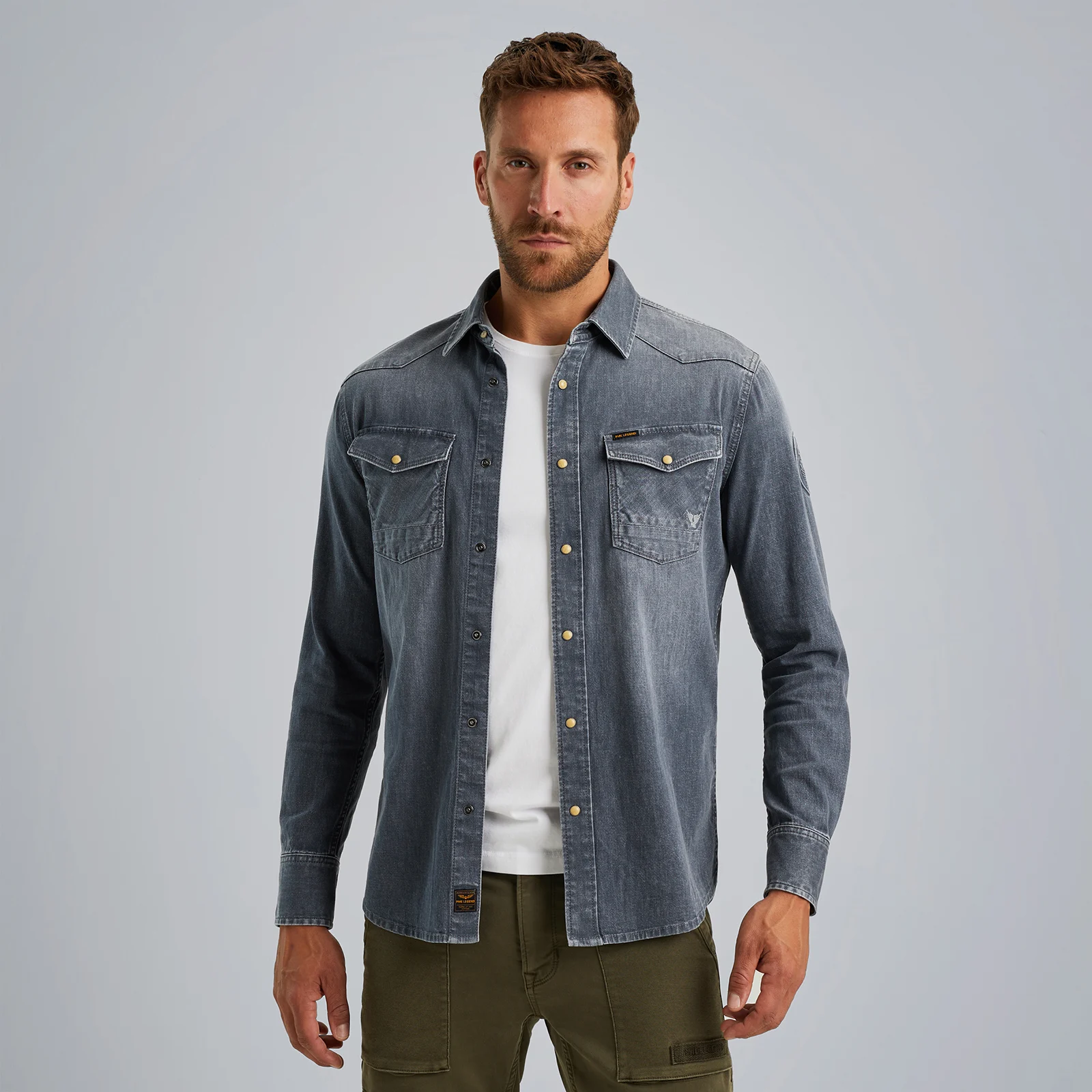 Denim shirt with comfort stretch Grey