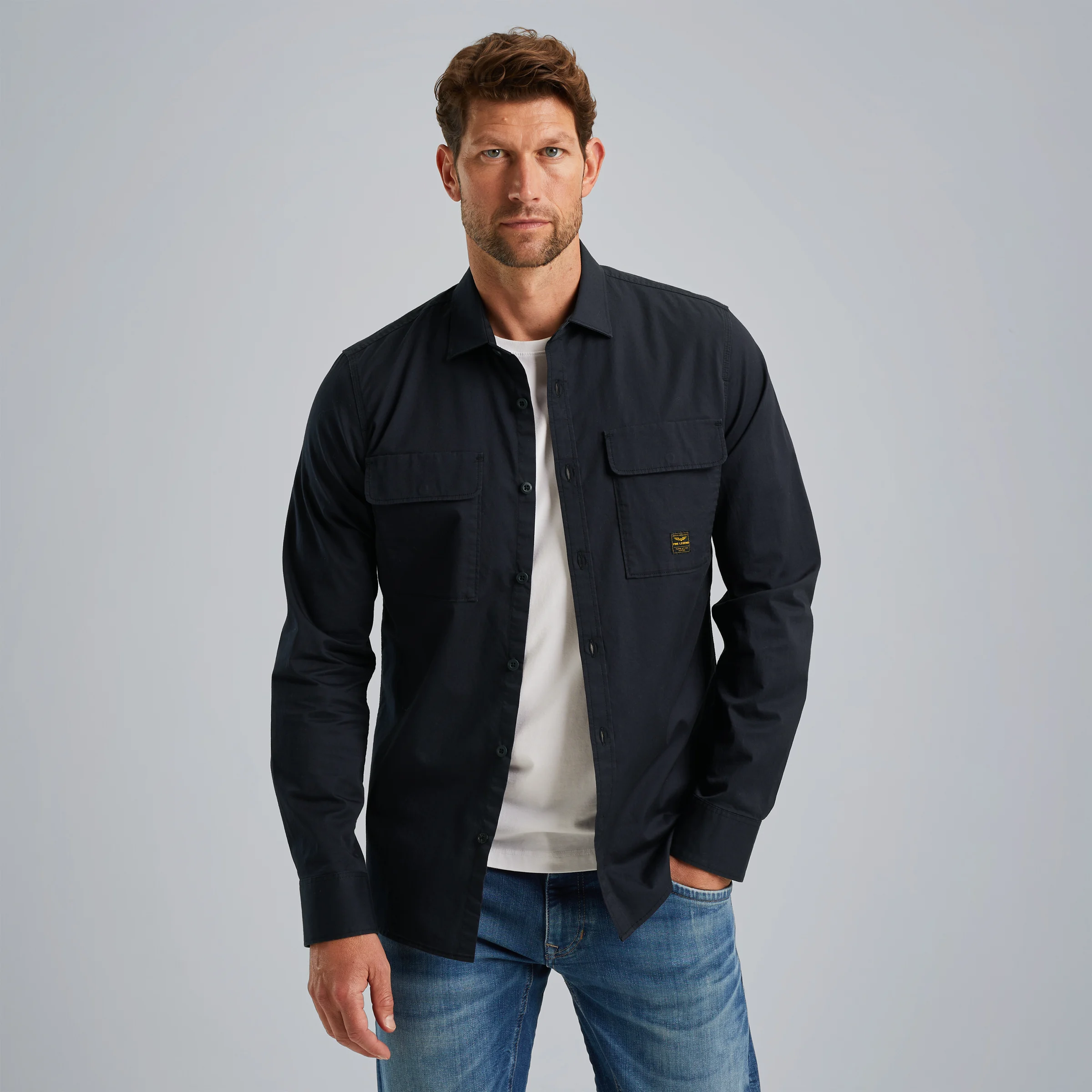 Shirt in cotton with stretch Grey