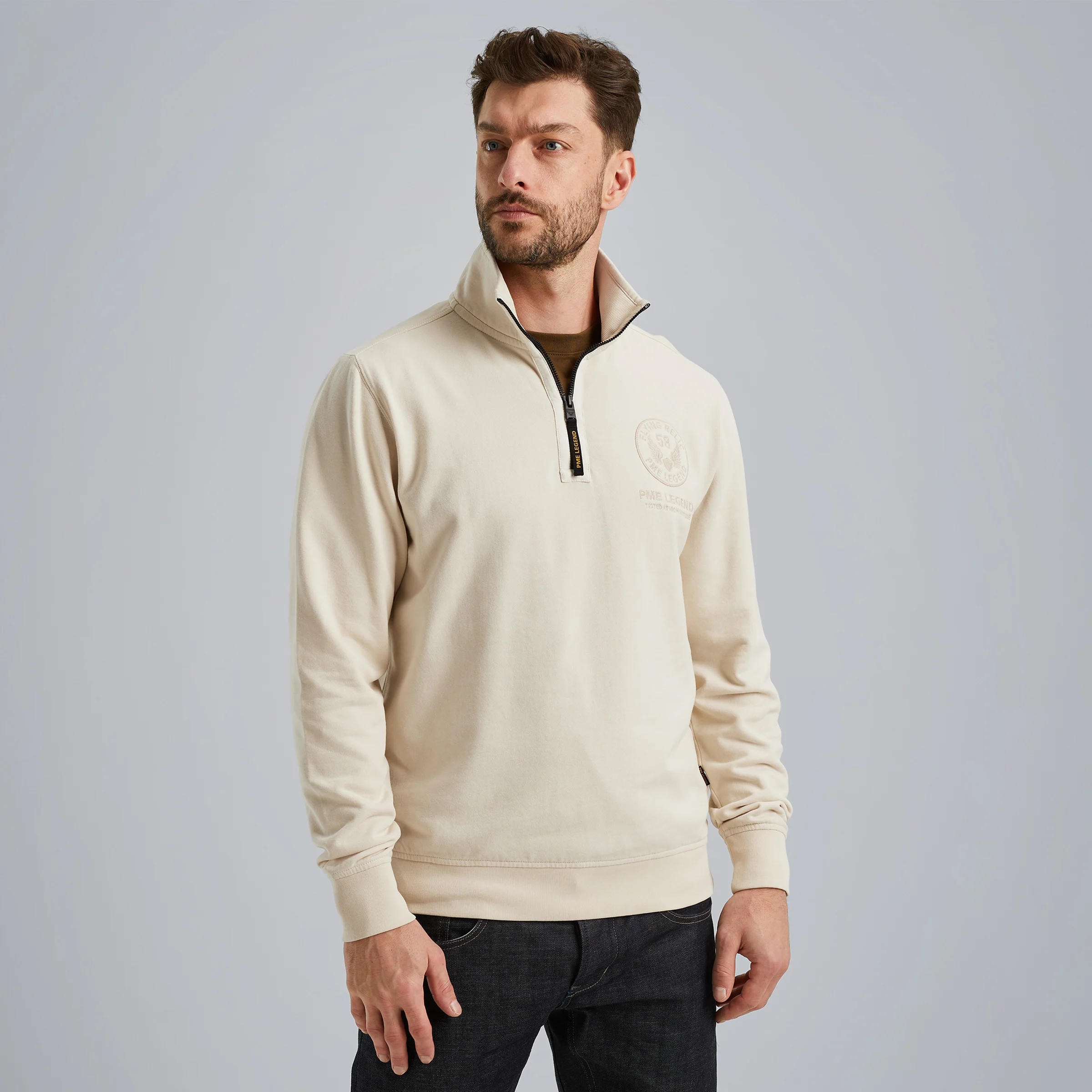 Sweatshirt with half zipper Beige