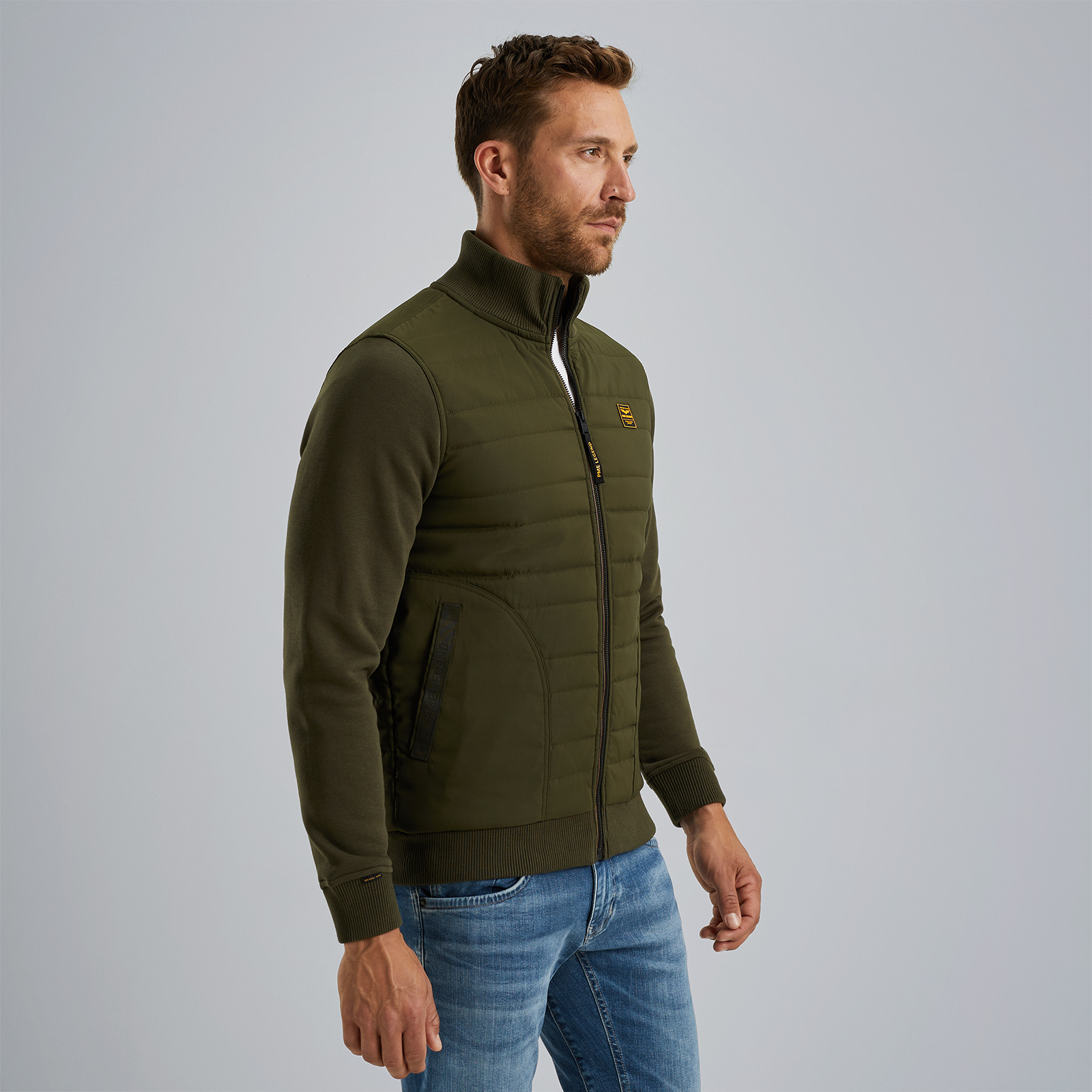 Hyrbid jacket with zipper Green