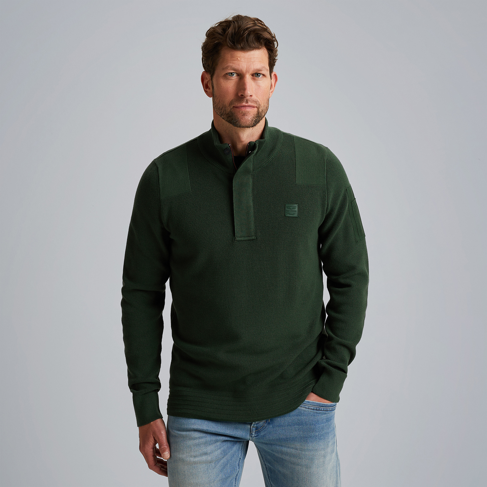 Pullover with half zipper Green