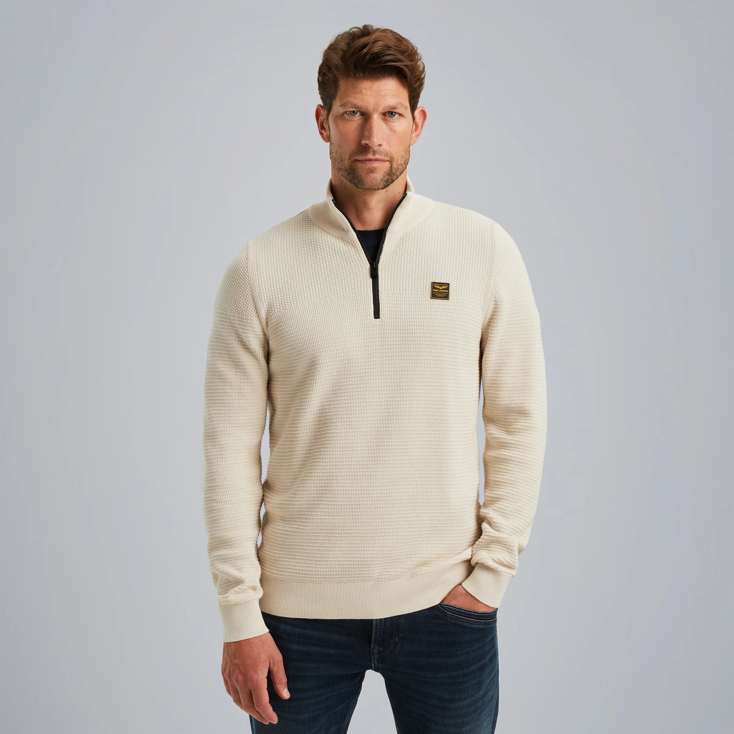 Pullover with half zipper Beige