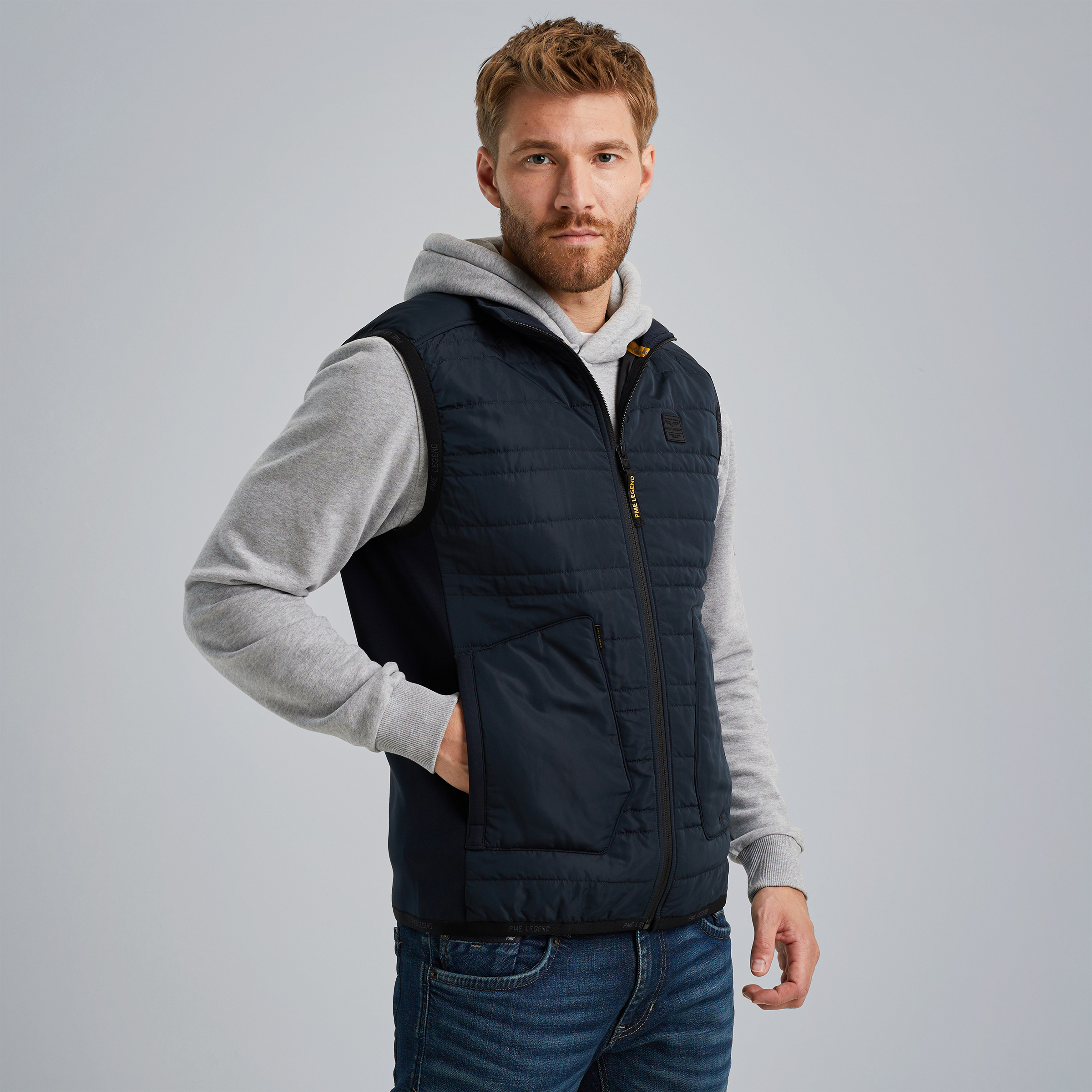 Bodywarmer in a material mix Blue