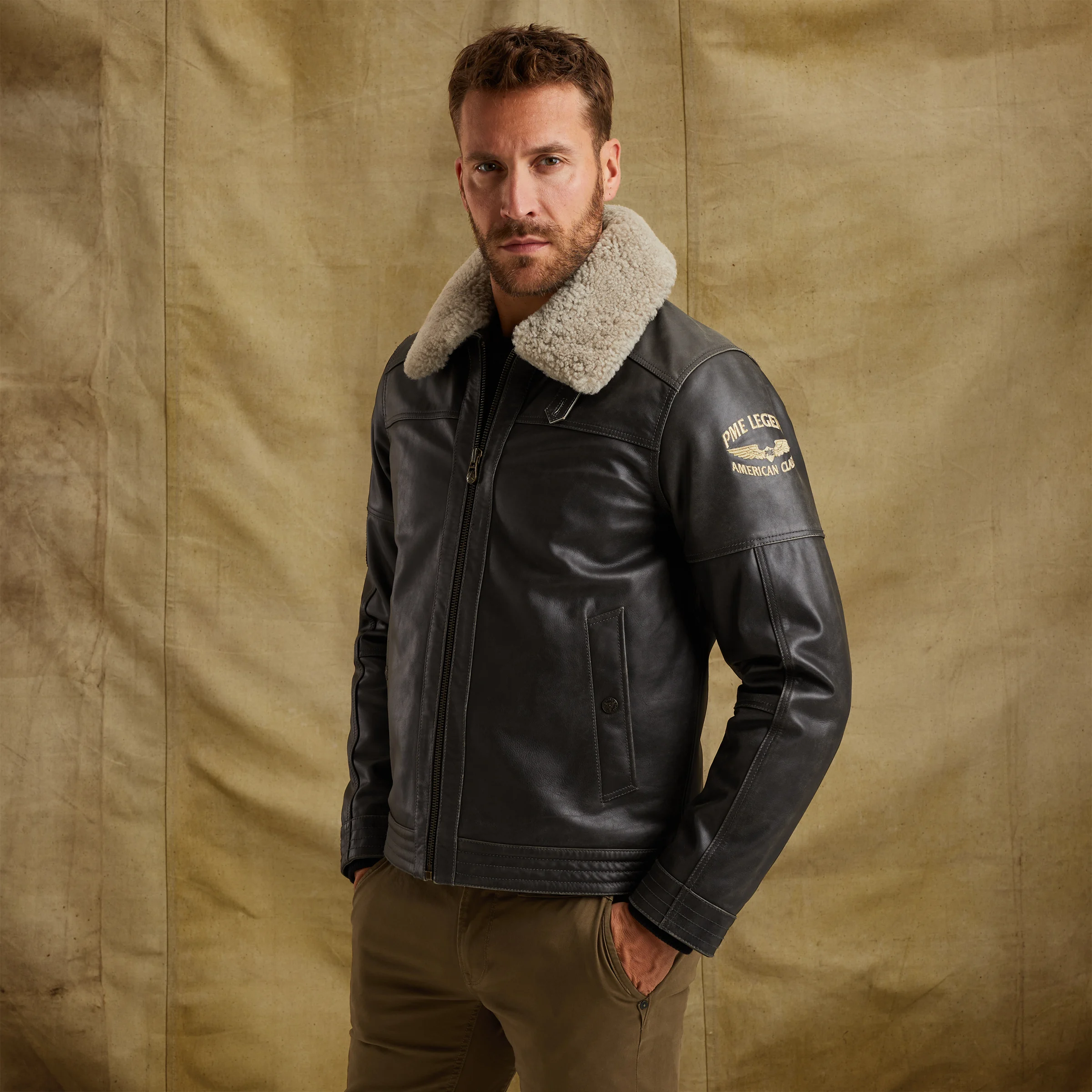 Auckland Fur leather jacket Grey